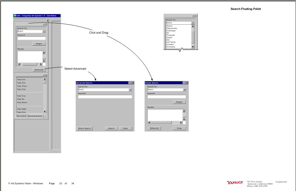One of several pages of task flows. It shows the paths a user can follow through an application based on business logic. At most nodes, there are yes/no logic paths, or some other logic that will block or allow a user to continue